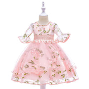 2023 Flower Embroidery Bridesmaid Dress For Girls Children Clothing Kids Wedding Party Princess Dresses Gown 8 10 Years