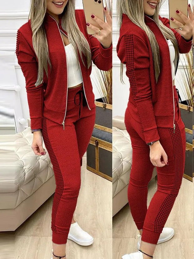 New Two-Piece Set Outfits Autumn Women's Zipper Top and Pants Casual Sport Suit Winter