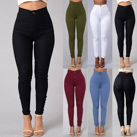 Women Jeans Fashion Solid Sexy Fitness High Waist Trousers Skinny Fashion Clothing