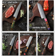 Kitchen Knife Set Chef 67 Layers Japanese Damascus Steel Razor Sharp Blade Colorful Wood Handle