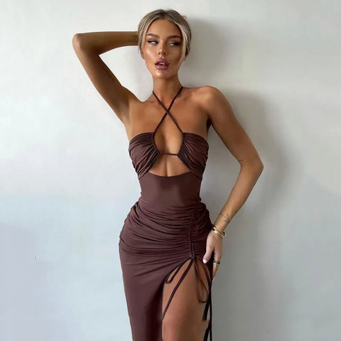 Sleeveless Midi Backless Dress Slim Summer Fashion Style