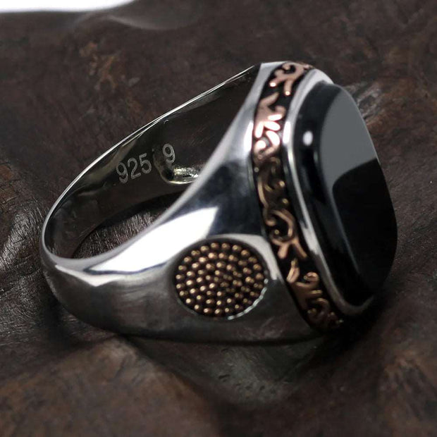 Real Pure Men's Rings Silver s925 Turkish Rings For Men With Natural Black Onyx Stones Jewelry