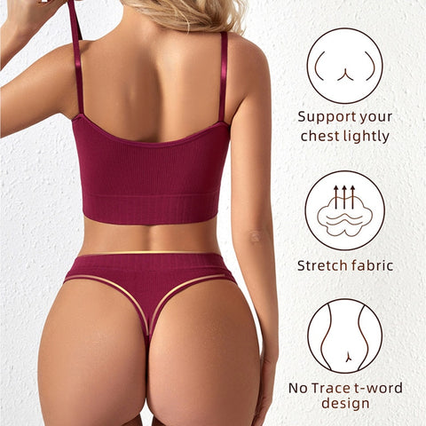 Seamless Bra Set Sexy Low Waist Panties Wire Free Bra Bralette Lingerie Brassiere Backless