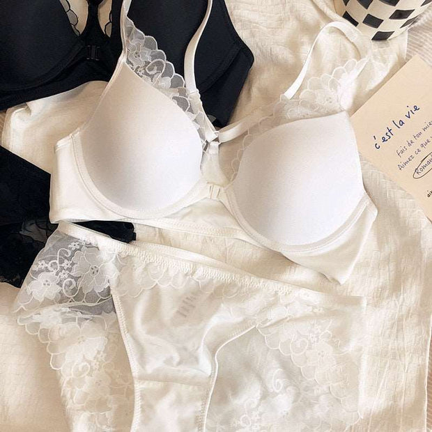 Thin Glossy Cross Backless Lace Front Closure Bra and Panties Set with Push Up Beautiful Sexy Lingerie