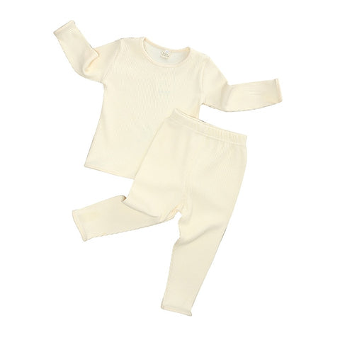 Ropa infantil caliente para niños y niñas, conjunto acanalado con manga completa, paño suave de invierno para niños, 2 uds.