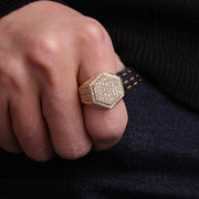 Gold Color Men's Rings Real AAA Cubic Zircon Fashion Jewelry Hip Hop