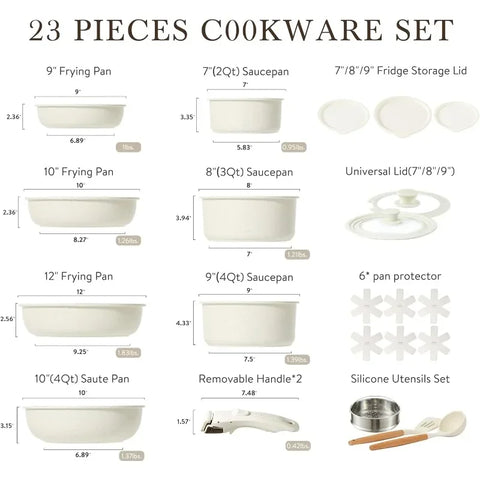 CAROTE 23pcs Pots and Pans Set, Nonstick Cookware Set Detachable Handle, Induction Kitchen Non Stick