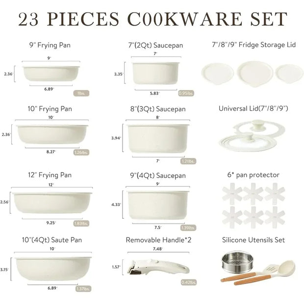 CAROTE 23pcs Pots and Pans Set, Nonstick Cookware Set Detachable Handle, Induction Kitchen Non Stick