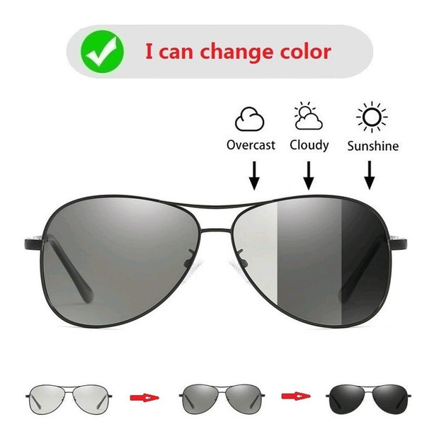 Photochromic Pilot Polarized Sunglasses Men Women Driving Chameleon Discoloration Sun glasses Shades Oculos De Sol