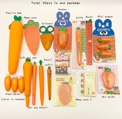 Designed Creative Carrot Strawberry Set 20pcs Pack Kids Birthday Gift Pencil Case Gel Pen School Suppliers