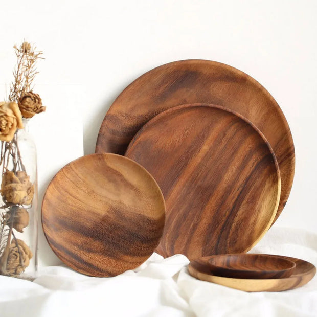 Serving Plates Dinnerware Round Centerpiece Tableware High Quality Wood