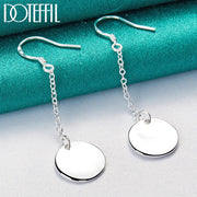 DOTEFFIL 925 Sterling Silver Smooth Long Drop Earrings for Woman Fashion Charm Jewelry