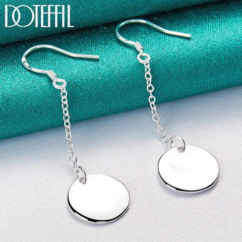 DOTEFFIL 925 Sterling Silver Smooth Long Drop Earrings for Woman Fashion Charm Jewelry