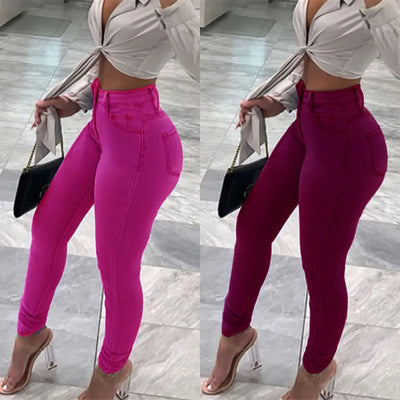 New High Waist Stretch Jeans For Women Fashion Slim Denim Pants Casual Multicolor