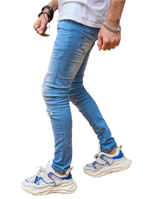 Stylish Streetwear Men Skinny Jeans Holes Solid Casual Slim Denim Pants