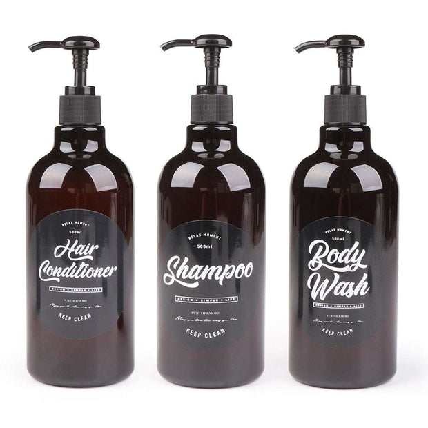 3 in 1 Set Bathroom Soap Dispenser 500ml Shampoo Body Wash Hair Conditioner Bottle