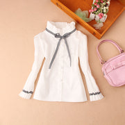 Cotton Ruffles Blouses for Children Teenage School Girls Pure White Shirts Toddler Long Sleeve Tops Baby Clothes