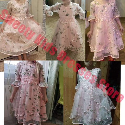 2023 Flower Embroidery Bridesmaid Dress For Girls Children Clothing Kids Wedding Party Princess Dresses Gown 8 10 Years