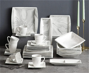 New 32 Pieces Square Tableware Set Full Dining Set Marble Gray Complete Fashionable Table Plates