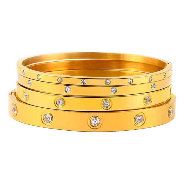 FYSARA, pulseras para amantes de los cristales de 3/4/6/8mm, brazaletes de acero inoxidable, Zirconia cúbica, brazaletes de Color dorado para mujer, regalos de joyería de marca