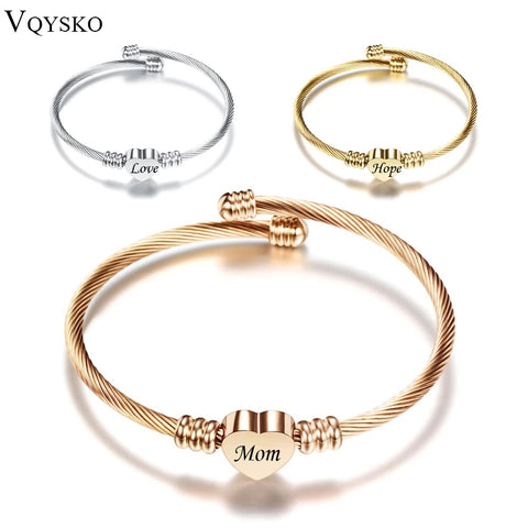 Personalizar regalo de mamá pulseras con dijes de corazón nuevo brazalete de acero inoxidable joyería pulsera brazalete para amigos familia triangulación de envío