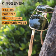 KINGSEVEN New Photochromic Pilot Sunglasses Men Polarized UV400 Fashion Sunglass Mirror Wood sun glasses Driving oculos