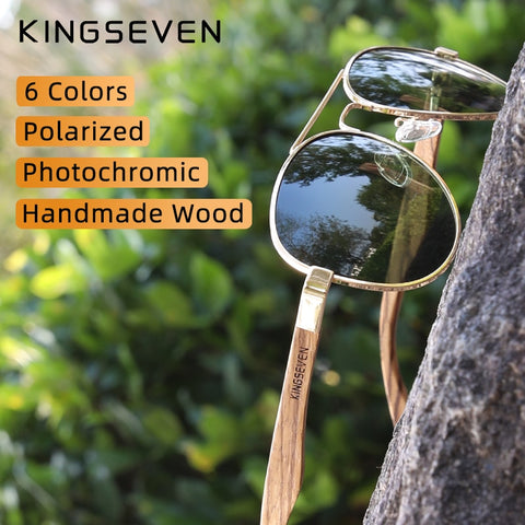 KINGSEVEN nuevas gafas de sol fotocromáticas piloto polarizadas UV400 gafas de sol de moda espejo gafas de sol de madera gafas de conducción