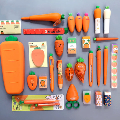 Designed Creative Carrot Strawberry Set 20pcs Pack Kids Birthday Gift Pencil Case Gel Pen School Suppliers