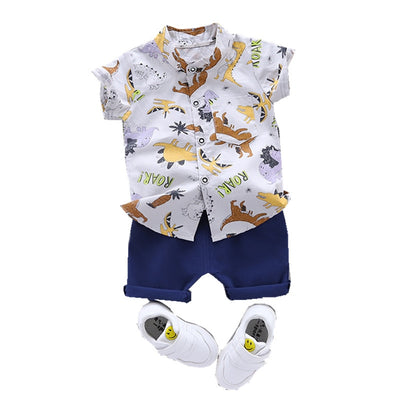 Nueva moda de verano, ropa para bebés, niños y niñas, camiseta con estampado de dinosaurio de dibujos animados, pantalones cortos, 2 unids/set, trajes para niños, ropa para niños