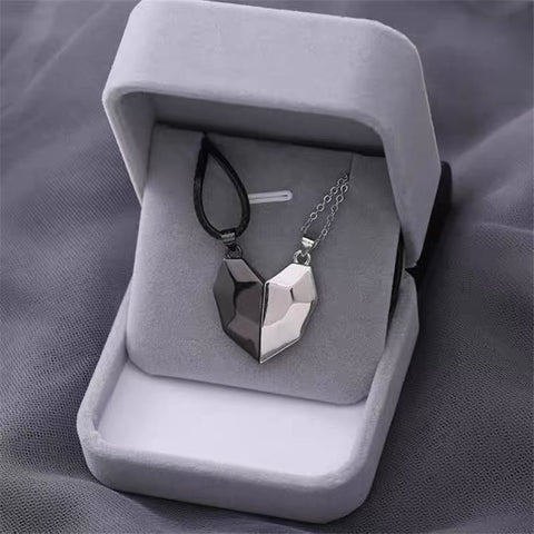 2 uds amantes de la moda a juego amistad corazón colgante pareja distancia magnética facetado corazón colgante collar pareja joyería