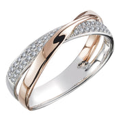 Two Tone X Shape Cross Ring for Women Jewelry Dazzling CZ Stone Large Modern