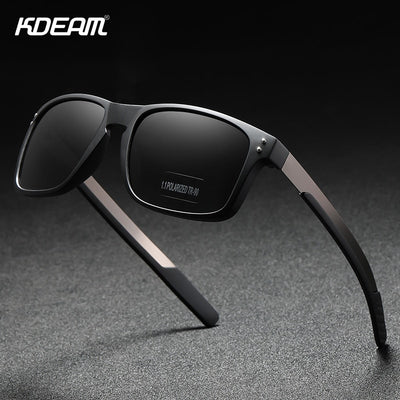 KDEAM Rectangular Polarized Sunglasses Men Outdoor Driving Sun Glasses Man TR90 Flexible Frame Mix Stainless Steel Temple