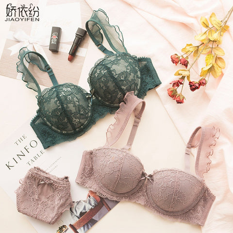 Sexy French Bra Lace Underwear Set Push Up BC Cup Plus Chest Pad Comfortable Embroidery Intimates Bra & Brief Sets