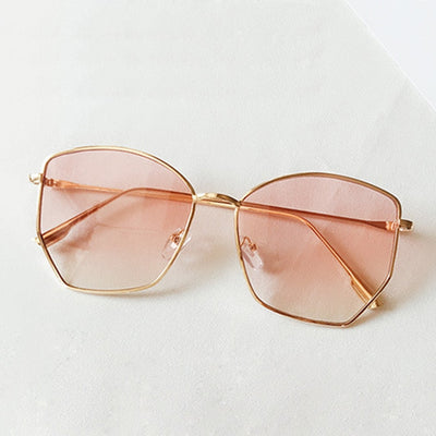 Gafas de sol irregulares Mujer Metal Transparente Rosa UV400 Gafas de gran tamaño