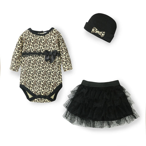 Ropa para niña recién nacida, traje de 3 uds, mono + falda tutú + diadema (sombrero), conjuntos de ropa infantil de leopardo para niño