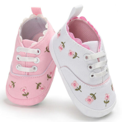 Baby Infant Girl Soft Sole Crib Toddler Canvas Cute Flower Sneaker Shoes