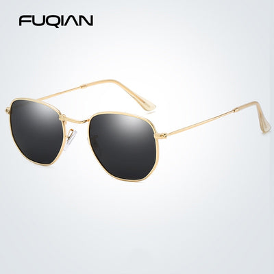 FUQIAN Classic Metal Polarized Sunglasses Men Fashion Polygon Sun Glasses Women Vintage Hexagon Male Driving Glasses UV400