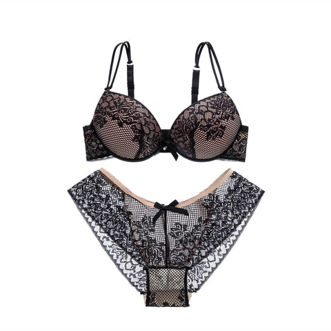 Bra Set Lace Floral Lingerie Set Push Up Bra Briefs Comfort Adjusted Bra And Panty Set Sexy Backless