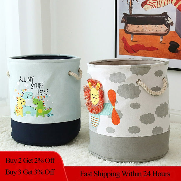 Foldable Storage Basket Cartoon Dinosa Kids Toys Canvas Storage Basket Dirty Clothes Laundry Container Barrel Home Organizer