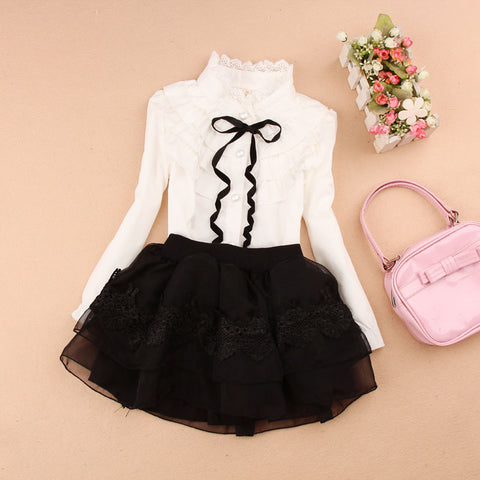 Cotton Ruffles Blouses for Children Teenage School Girls Pure White Shirts Toddler Long Sleeve Tops Baby Clothes