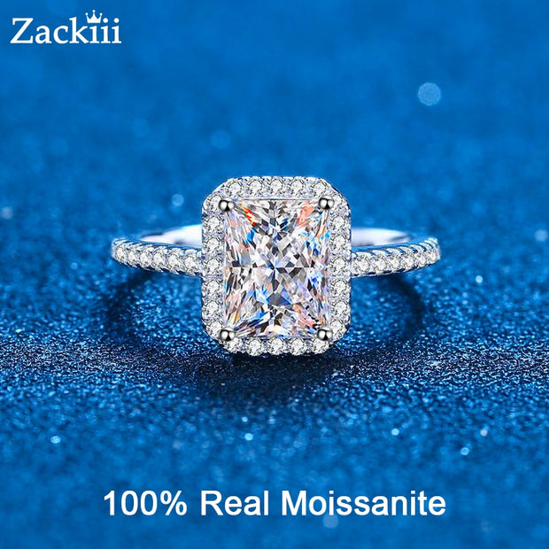 Anillo de compromiso de moissanita de corte radiante certificado, anillos de propuesta de diamante VVS incoloro de 1CT y 2CT, regalos de banda de boda de plata esterlina