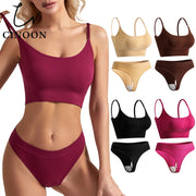 Seamless Bra Set Sexy Low Waist Panties Wire Free Bra Bralette Lingerie Brassiere Backless