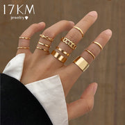 Gold Color Rings Set for Women Girls Punk Geometric Simple Finger Rings Trend Jewelry